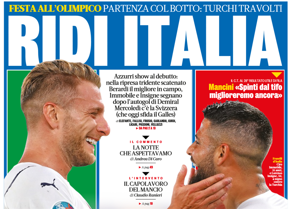 Обложка La Gazzetta dello Sport от 12 июня