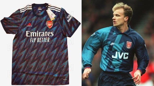 Новая форма Арсенала и форма “Blue Lightning” 1995, Фото: Footyheadlines