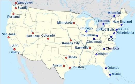 Міста, представлені в сезоні MLS 2022.
