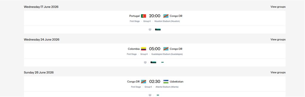 Розклад матчів збірної ДР Конго на ЧС-2026. Фото: FIFA