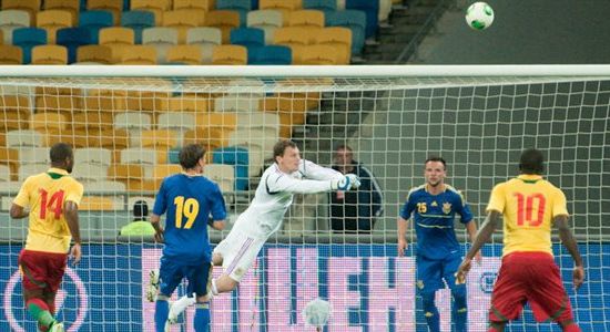 Пятов в действии в игре с Камеруном, фото Игорь Снисаренко, Football.ua