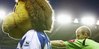 Один из самых забавных эпизодов матча. Судья удаляет талисман хозяев, фото BBC