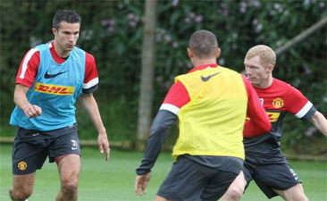 Скоулз на тренировке МЮ, Getty images