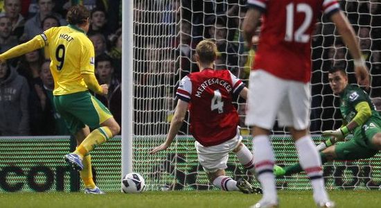 В первом круге Норвич минимально переиграл Арсенал, фото dailyrecord.co.uk