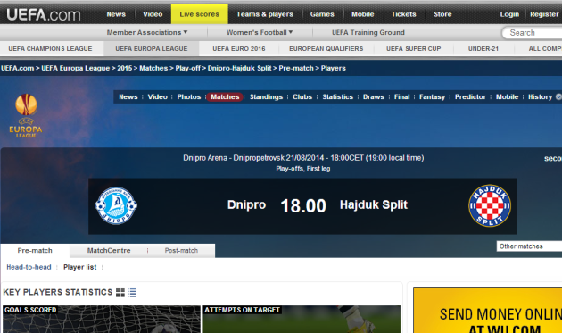 Матч Днепр — Хайдук пройдет в Днепропетровске?