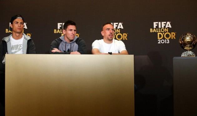 Роналду, Месси и Рибери на церемонии вручения Золотого мяча, Getty Images