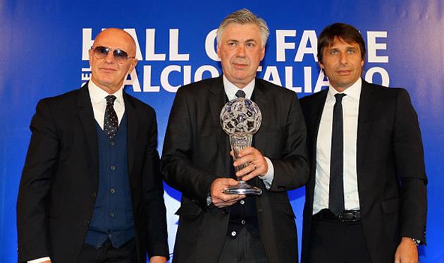 Аригго Сакки (слева), Карло Анчелотти и Антонио Конте, Getty Images