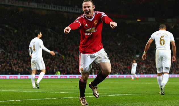 Уэйн Руни празднует взятие ворот Суонси, Getty Images