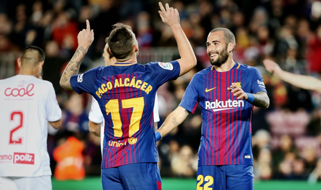 Алькасер открыл счет в матче, twitter.com/fcbarcelona