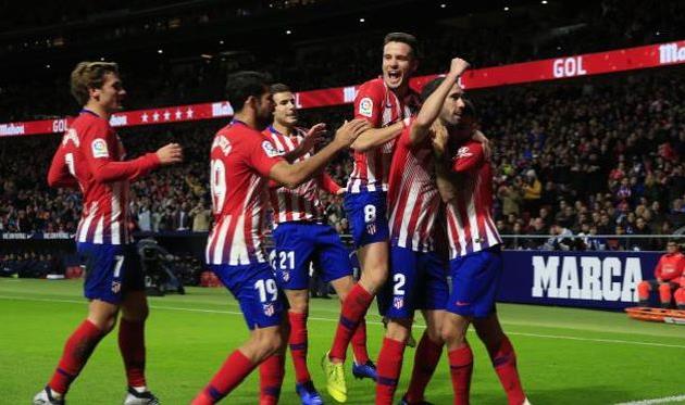игроки атлетико отмечают взятие ворот, laliga.es