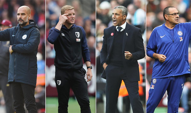 Пеп Гвардиола, Эдди Хау, Крис Хьютон и Маурицио Сарри, premierleague.com