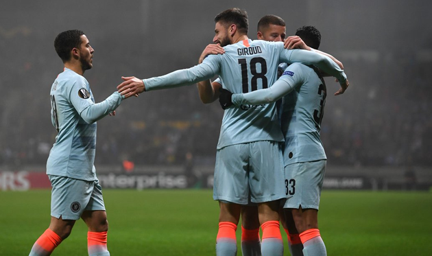 Челси празднует гол Жиру, chelseafc.com