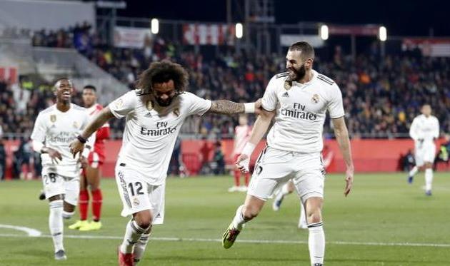 марсело поздравляет карима бензема с забитым голом, laliga.es