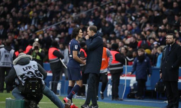 Томас Тухель и Эдинсон Кавани, фото twitter.com/lequipe