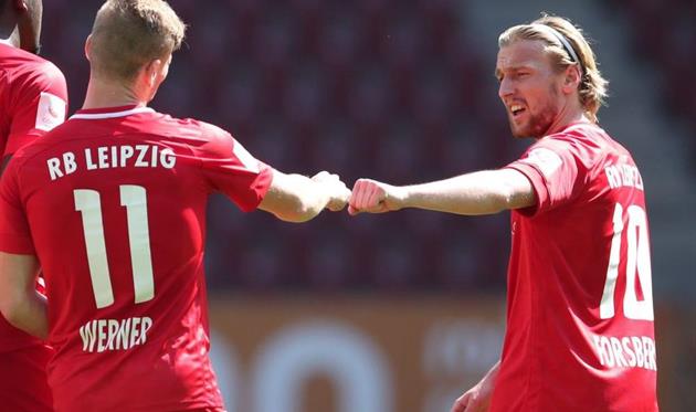 Радость игроков Лейпцига,getty images