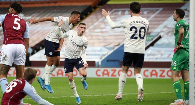 Фил Фоден празднует забитый мяч в ворота Астон Виллы, Getty Images