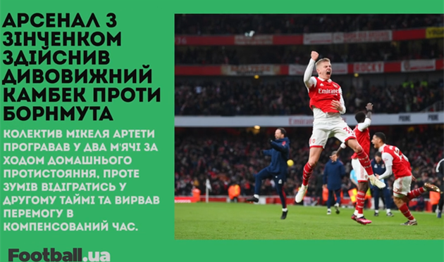 Арсенал з Зінченком здійснив дивовижний камбек проти Борнмута, а Інгулець шокував Динамо Київ: головне за 4 березня