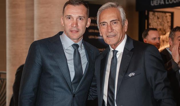 Андрій Шевченко та Габріеле Гравіна (президент Федерації футболу Італії), facebook.com/shevaofficial