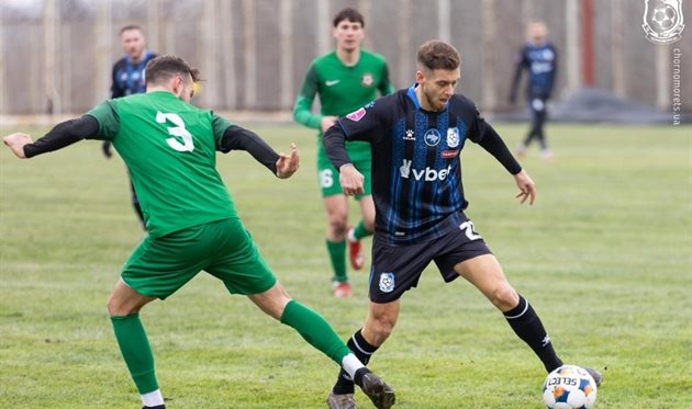 Максим Луньов під час одного з контрольних матчів Чорноморця в зимове міжсезоння.Фото: ФК Чорноморець