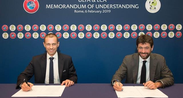 Президент УЕФА Александр Чеферин (слева) и председатель ЕКА Андреа Аньелли (справа), photo UEFA